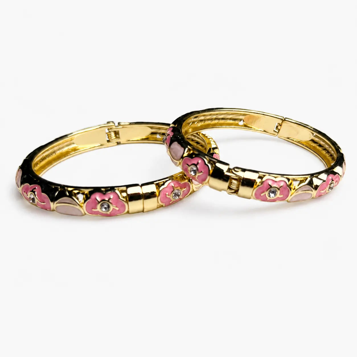 Enamel Bangle in Gold Tone mixed with Pink color 