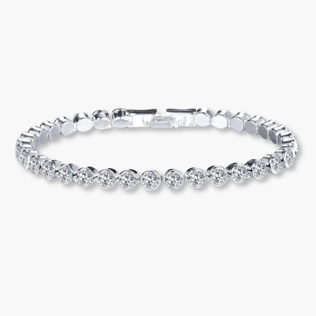 Silver-Tone Round Crystal Tennis Bracelet For Girls And Women – Front View