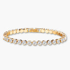 Gold-Tone Round Crystal Tennis Bracelet For Girls And Women – Front View
