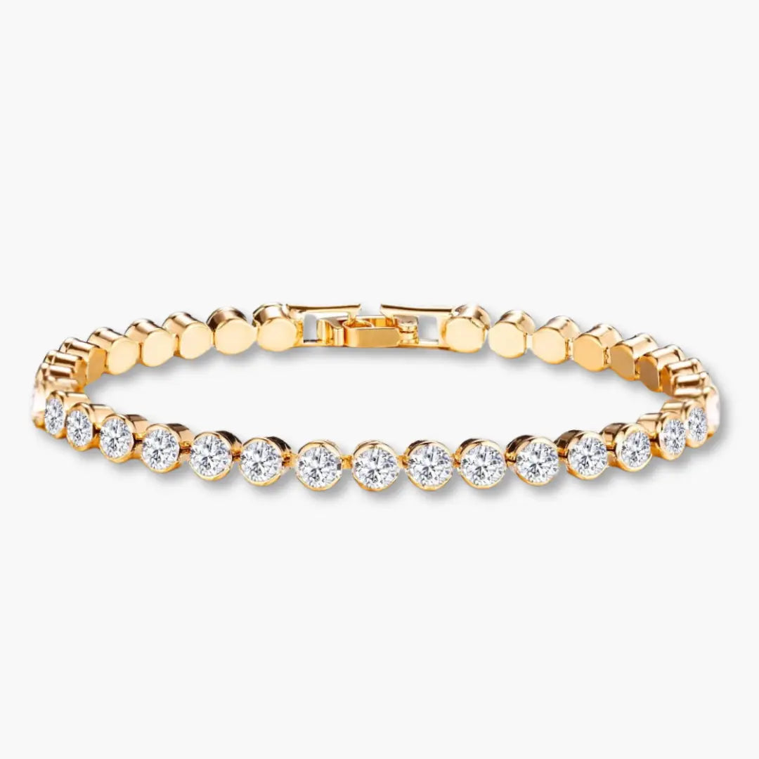 Gold-Tone Round Crystal Tennis Bracelet For Girls And Women – Front View
