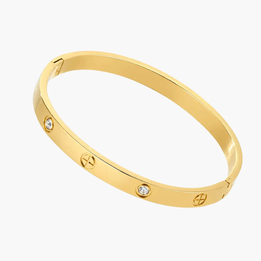 Gold-Tone Crystal Screw-Detail Hinged Bangle For Girls And Women – Front View