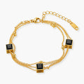 Gold-Tone Black Square Crystal Multi-Strand Bracelet For Girls And Women – Front View
