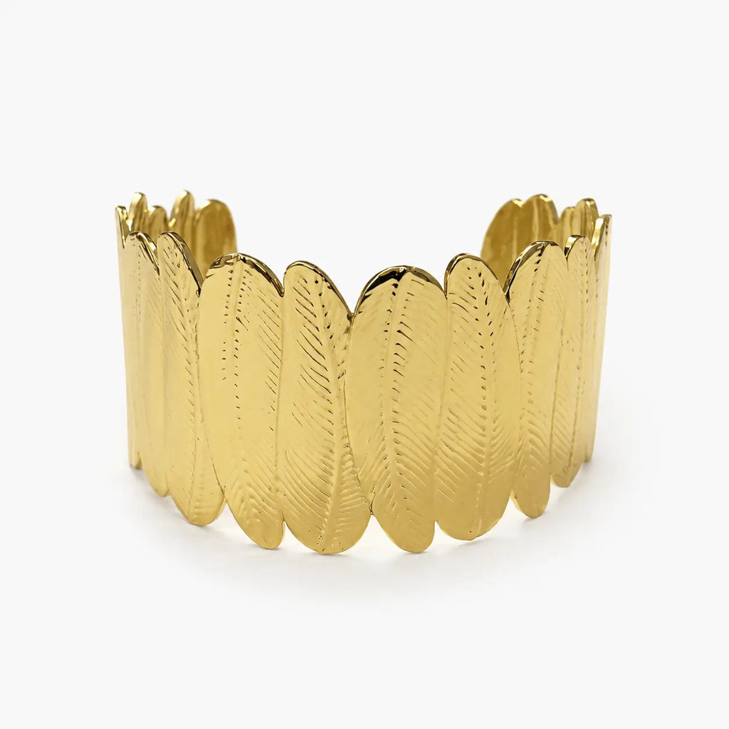 Gold-Tone Leaf Pattern Cuff Bracelet-04-156