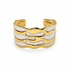 Gold-Tone Pearl White Enamel Cuff Bracelet-04-157