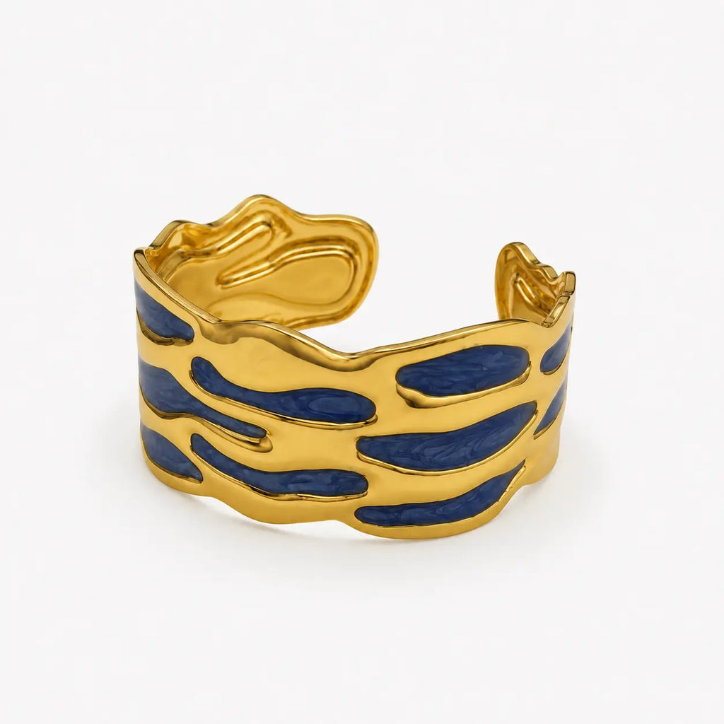 Gold-Tone Blue Enamel Cuff Bracelet-04-158