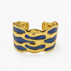 Gold-Tone Blue Enamel Cuff Bracelet-04-158