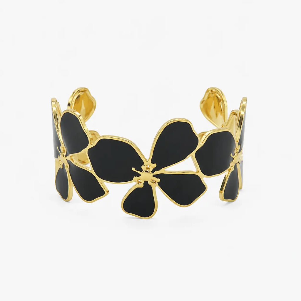 Black Floral Cuff Bracelet-04-161