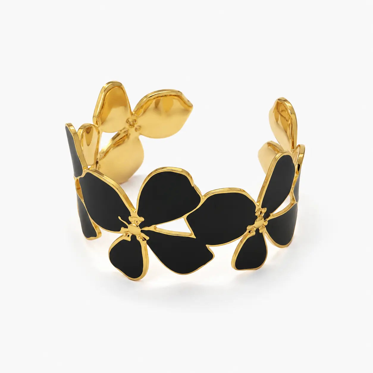 Black Floral Cuff Bracelet-04-161