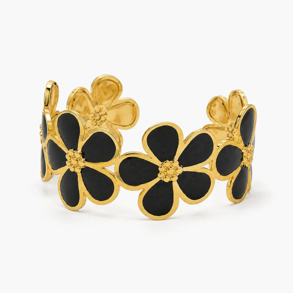 Black Floral Cuff Bracelet-04-164