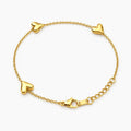 Gold-Tone Puffed Heart Charm Bracelet For Girls And Women – Front View 