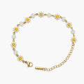 Gold-Tone Daisy And White Bead Bracelet For Girls And Women – Front View