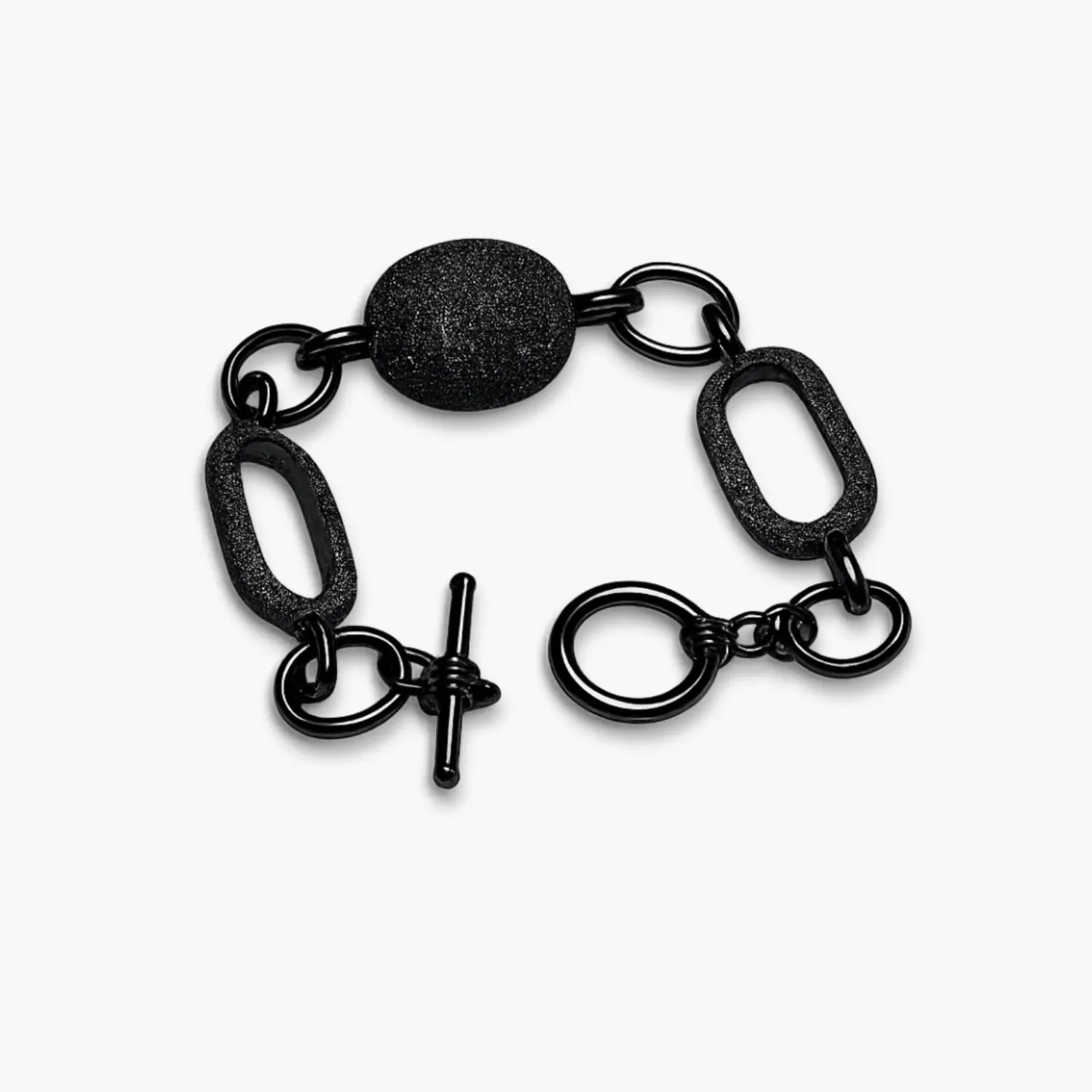 Black Textured Chunky Link Bracelet For Girls And Women – Front View