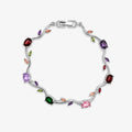 Stone bracelets for women with red, purple, green and pink oval stones plus colourful leaf-shaped accents on a silver-colour vine design.