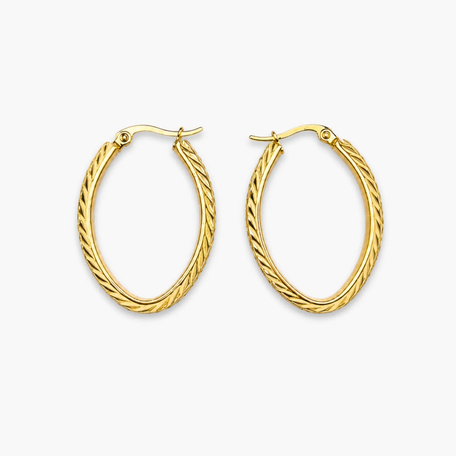 Gold-tone oval hoop earrings – front view
