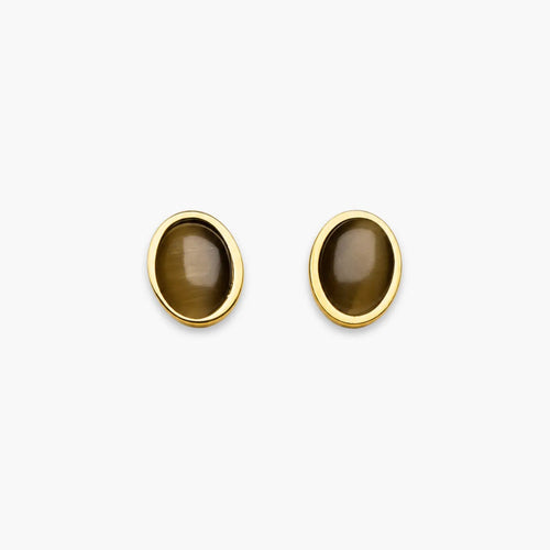 Brown oval stud earrings – front view