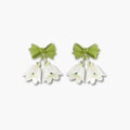Green bow flower drop earrings – front view
