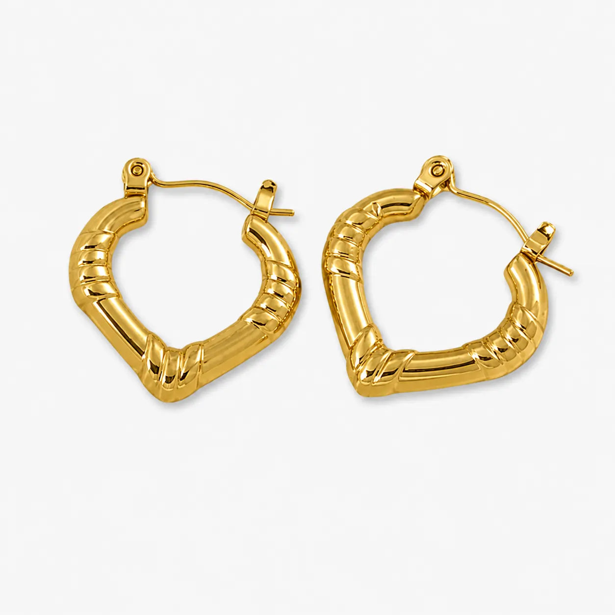Gold-tone heart shaped hoop earrings – front view