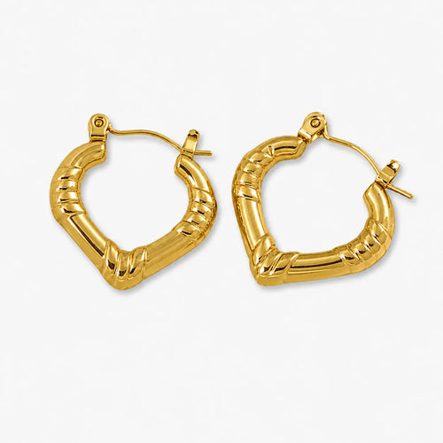 Gold-tone heart shaped hoop earrings – front view