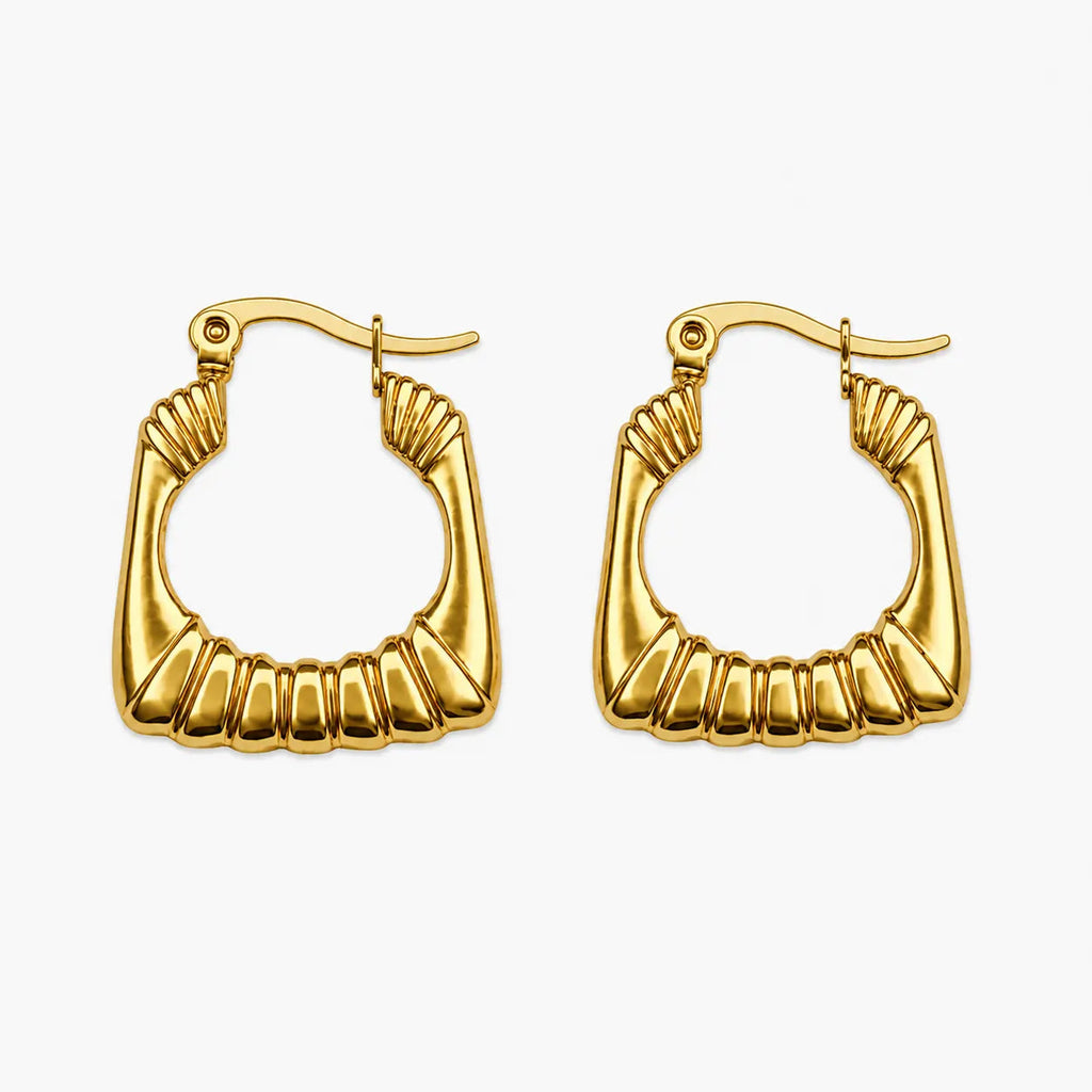 Gold-tone geometric hoop earrings – front view
