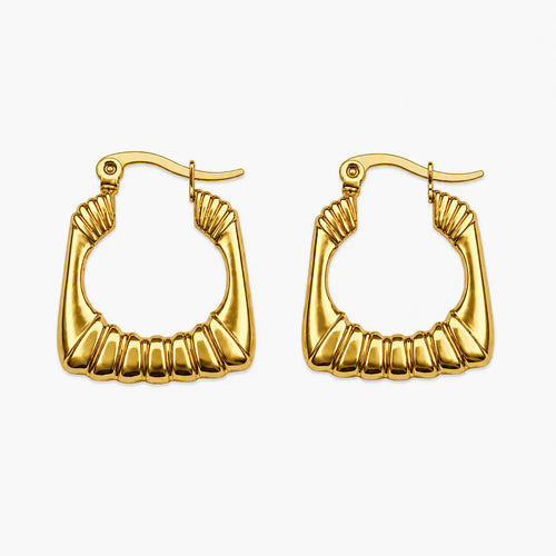 Gold-tone geometric hoop earrings – front view