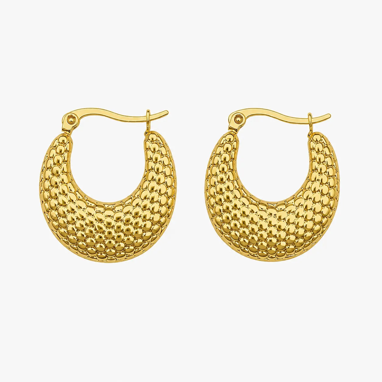 Gold-tone bubble texture hoop earrings – front view