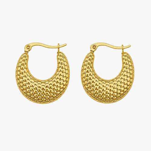 Gold-tone bubble texture hoop earrings – front view