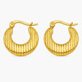 Gold-tone ribbed hoop earrings – front view