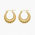 Gold-tone rope texture hoop earrings – front view