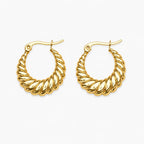 Gold-tone rope texture hoop earrings – front view