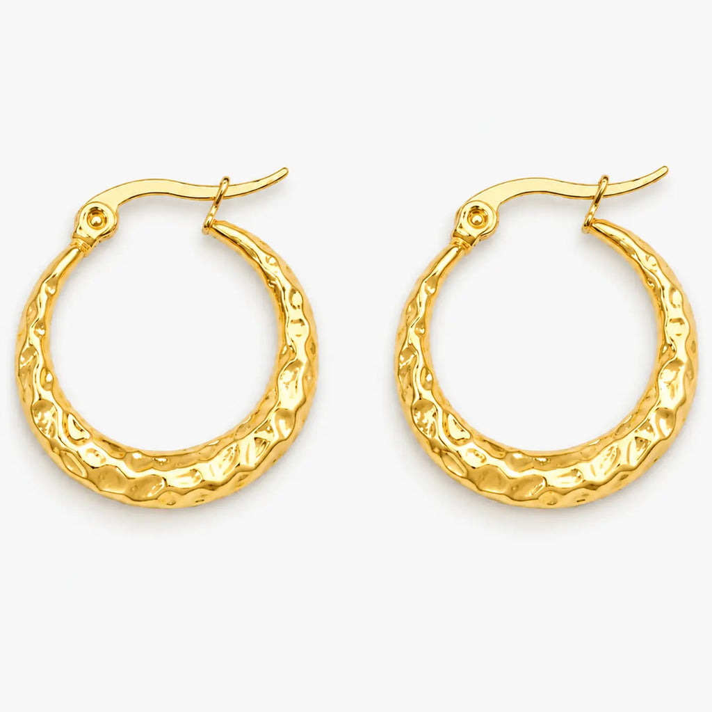 Gold-tone hammered hoop earrings – front view
