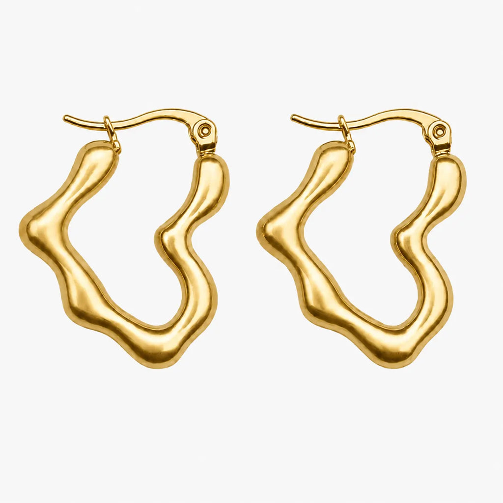 Gold-tone wavy hoop earrings – front view
