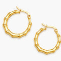 Gold-tone bamboo style hoop earrings – front view