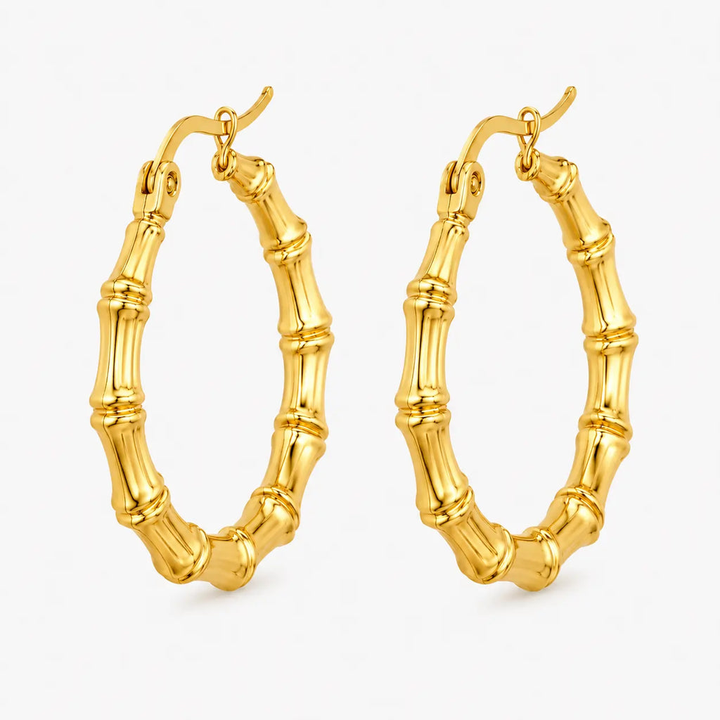 Gold-tone bamboo style hoop earrings – alternate view