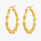 Gold-tone bamboo style hoop earrings – alternate view