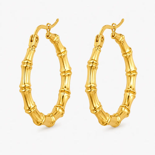 Gold-tone bamboo style hoop earrings – alternate view
