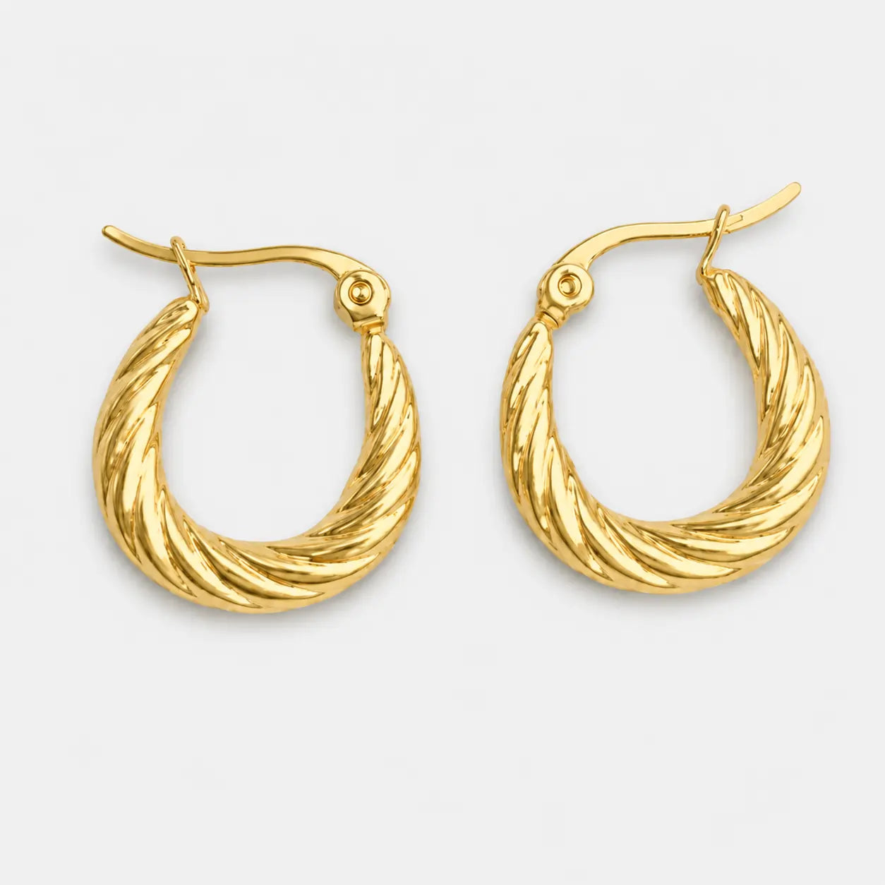 Gold-tone textured round hoop earrings – front view