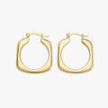 ): Hoop earrings with a gold-tone rounded square design and smooth chunky finish, front view