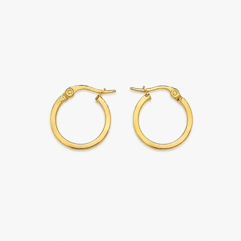 Hoop earrings for women in a smooth round gold-colour design, shown in a clear front view.
