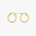 Hoop earrings for women in a smooth round gold-colour design, shown in a clear front view.