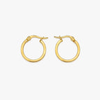Hoop earrings for women in a smooth round gold-colour design, shown in a clear front view.