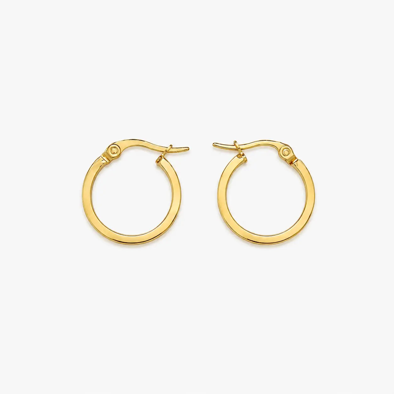 Hoop earrings for women in a smooth round gold-colour design, shown in a clear front view.