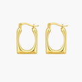 Square hoop earrings in a smooth gold-colour finish with a bold open geometric shape, front product view.