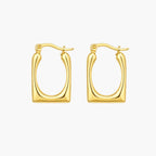 Square hoop earrings in a smooth gold-colour finish with a bold open geometric shape, front product view.