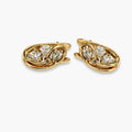 Gold-tone paisley clear-stone stud earrings – front view
