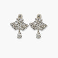 Silver-tone pearl-style floral teardrop earrings – front view
