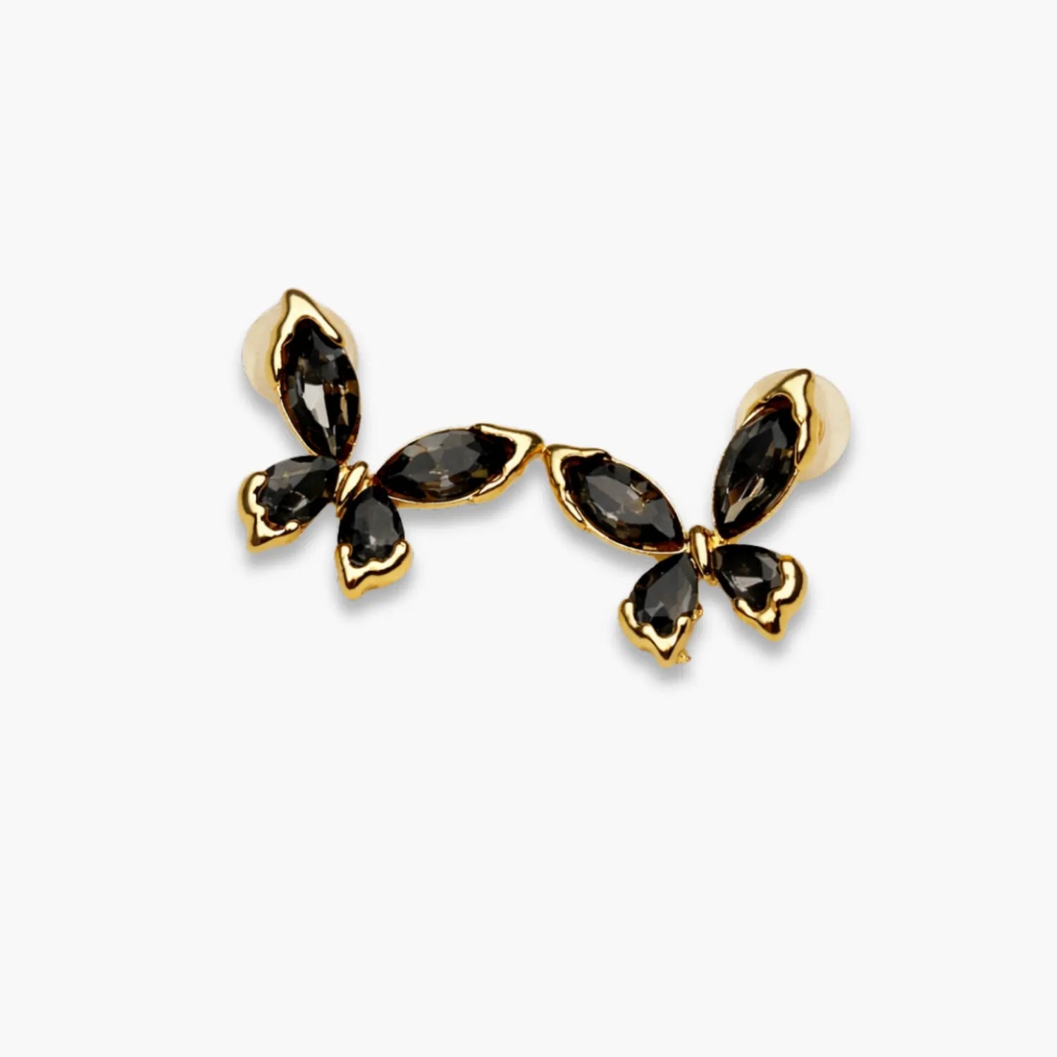 Black & gold-tone butterfly stud earrings – front view
