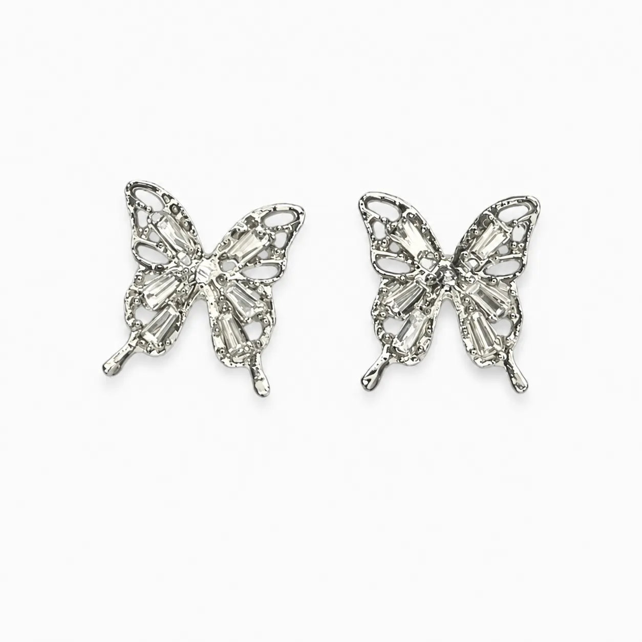 Silver-tone butterfly stud earrings – front view
