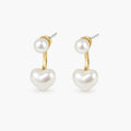 Gold-tone heart pearl-style drop earrings – front view
