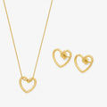 open-heart snake chain necklace and matching stud earrings set