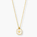 pearl-white square floral pendant necklace with gold-color flower motif